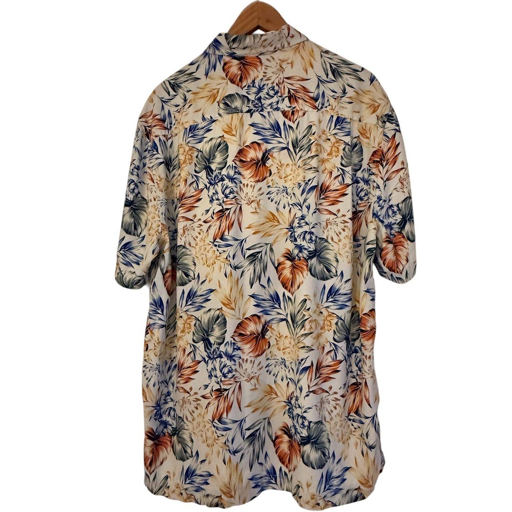 Tommy Bahama Men's 100% Silk Tropical Floral Hawaiian Shirt Large Leaf Print L